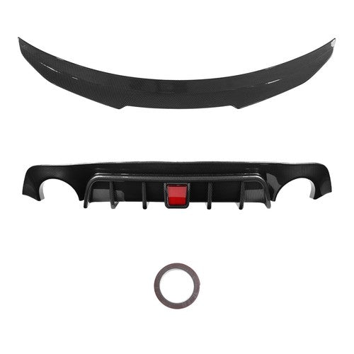 Fit 2018-2024 Infiniti Q50 Rear Diffuser & Trunk Spoiler Wing Carbon Fiber Style