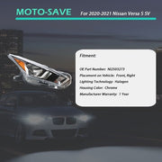 DURAFORCE Headlight Halogen For Nissan Versa S SV 2020-2021 Headlamps Assembly RH Chrome