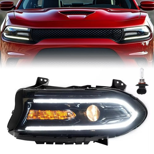 DURAFORCE Left Driver Side Headlight Projector Assembly for Dodge Charger 2015 2023 Black