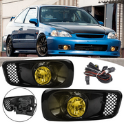 DURAFORCE For 1999-2000 Honda Civic Front Bumper Yellow Lens Halogen Fog Lights Lamp