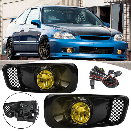 DURAFORCE For 1999-2000 Honda Civic Front Bumper Yellow Lens Halogen Fog Lights Lamp
