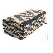 DURAFORCE 10x14 ft Waterproof Outdoor Rug Outdoor Plastic Straw Rug Carpet Black & Beige