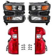 DURAFORCE Headlights+Red Brake Tail Lights For 2019-2021 Chevy Silverado 1500 Halogen 4PCS