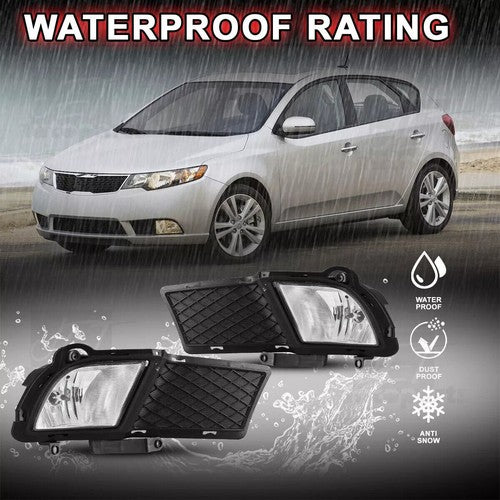 DURAFORCE Front Bumper Fog Lights & Covers Set for 2010-2012 for KIA Forte Sedan