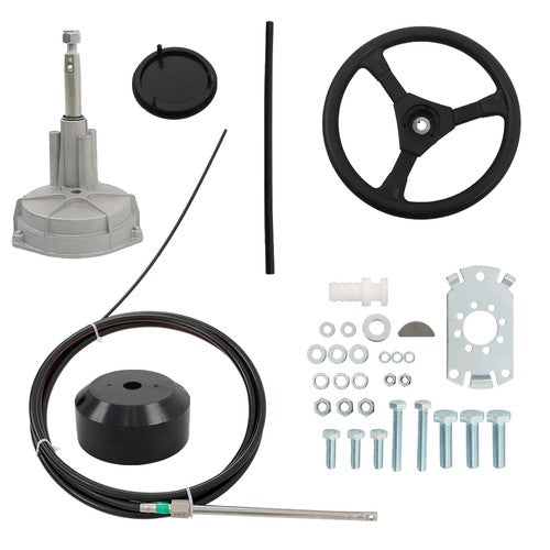 DURAFORCE New 15 FT Boat Rotary Steering System Outboard Kit Marine W/ 12.4" Wheel SS13715