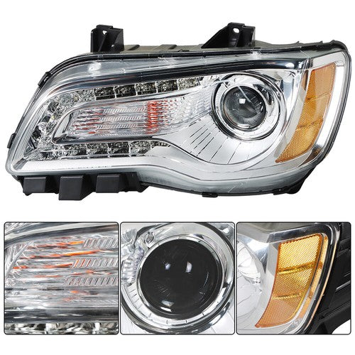 DURAFORCE Pair Set For Chrysler 300 2011-2014 Headlight Replacement Halogen Clear Lens L+R