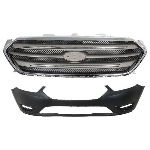 DURAFORCE Primed New Front Upper Grille+Front Bumper Cover Fit For Ford Taurus 2013-2019