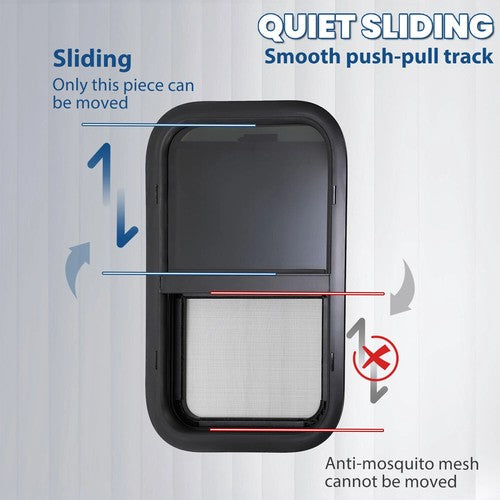 24 Inch By 15 Inch For Camper Cargo Trailer Slider RV Window With Trim Ring Screen Black
