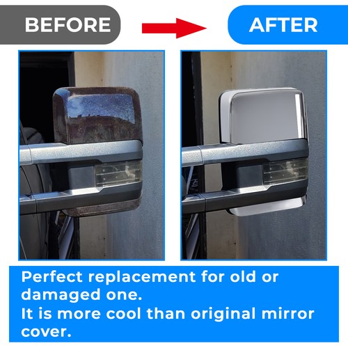 Pair Chrome Tow Mirror Cap Cover for 2014 2018 2019 Chevy Silverado GMC Sierra
