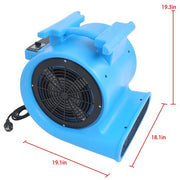 DURAFORCE Powerful 1HP 4000CFM 15ft Three-Speed Adjustable Carpet Dryer - Blue Fan