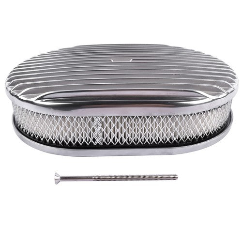 DURAFORCE 12" Oval Fully Finned Polished Aluminum Air Cleaner For Classic Chevy Ford Mopar