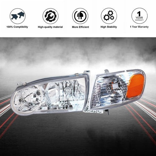 DURAFORCE Headlights Replacement w/Corner Fit For Toyota 2001-2002 Corolla L+R Combo Set