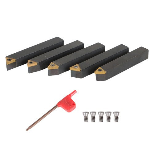 DURAFORCE 5Pack 3/8" Indexable Carbide Turning Inserts Holder Set for Machining Lathes