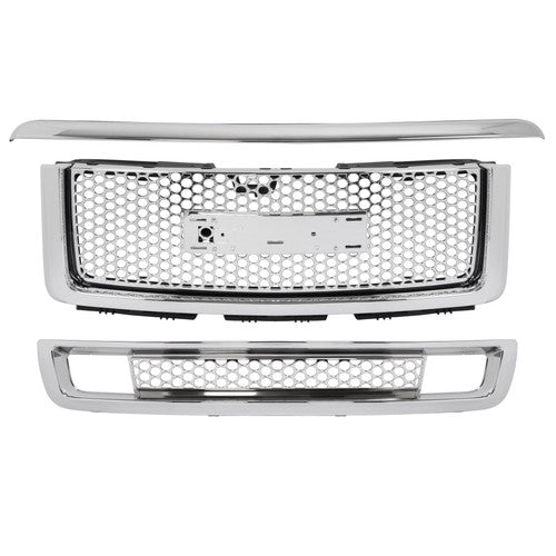 Upper Lower Grille Hood Molding Chrome for 2007-13 GMC Sierra 1500 Denali Pickup