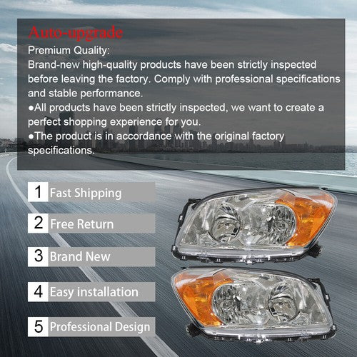 DURAFORCE Black Housing Headlamp Halogen Type Right & Left For Toyota Rav4 Sport 2009-2012