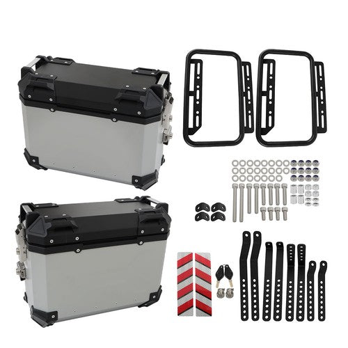 DURAFORCE Silver 36L Motorcycle Side Case Hard Saddlebag Box Trunk Tour with Support Racks