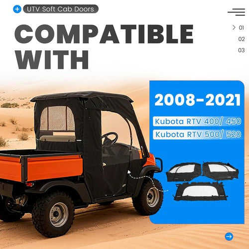 PVC Soft Doors Cab Enclosure Rear Window for Kubota RTV400 RTV450 2008 2021