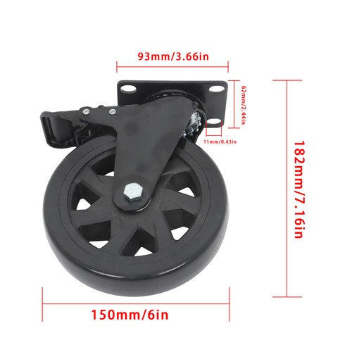 DURAFORCE 4 × 6" Heavy Duty Caster 360° steering Black W/Brake Quiet, Smooth