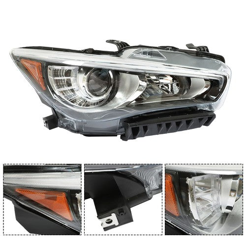 DURAFORCE Chrome Clear Front Headlight Right/RH Fit For Infiniti Q50 2014-2017 LED w/o AFS