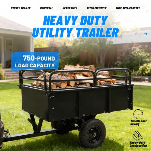 Heavy Duty Dump Cart for UTV ATV Garden Utility Trailer Yard Lawn Mower 750lb