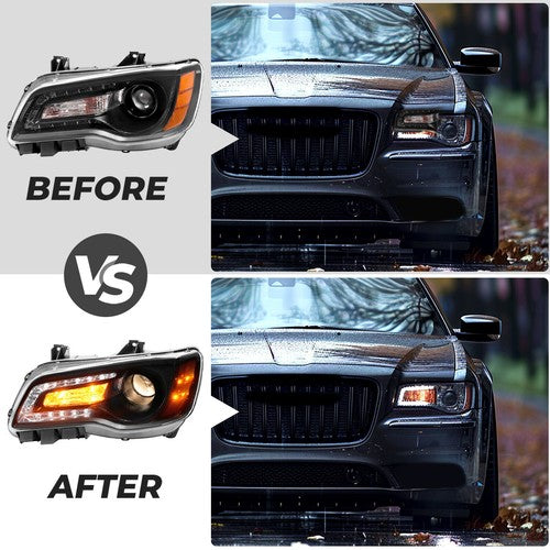 For 2011 2023 Chrysler 300 Black LED DRL Projector Headlights with Bulbs Left Right