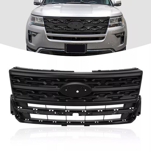 DURAFORCE For Ford Explorer 2018-2019 Black Front Bumper Upper Grille Black ABS Painted