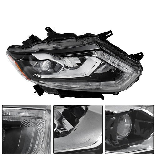 DURAFORCE For Nissan Rogue 2014-2016 RH&LH Black Housing Clear Lens LED Type Headlights