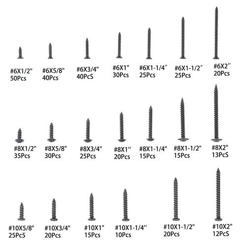 DURAFORCE 485 Pack Black wood screws kits with 20 different sizes #6, #8, #10 For Wood