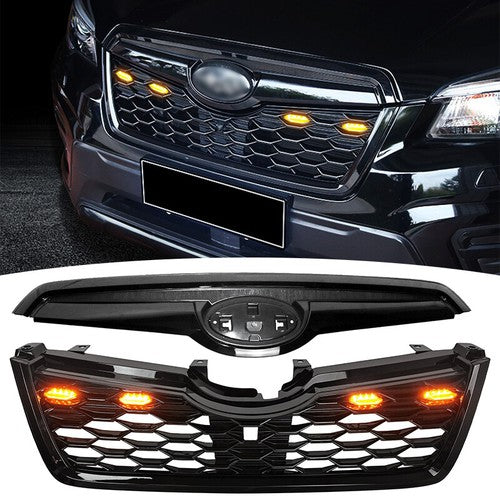 DURAFORCE For 2019 2020 2021 Subaru Forester Front Bumper Black Honeycomb Grille w/Light