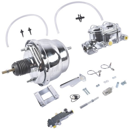 DURAFORCE 7Inch Chrome Power Brake Booster Master Cylinder Disc Drum Kit for Bel Air 55-57
