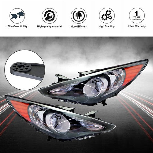 DURAFORCE Fit For Hyundai Sonata 2011-2014 Projector Headlights Headlamps LH&RH Side Pair