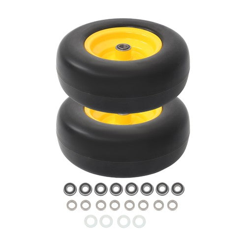 DURAFORCE 2Pcs 13x5.00-6 Flat Free Lawn Mower Tire And Wheel Solid Smooth Tread Yellow Rim