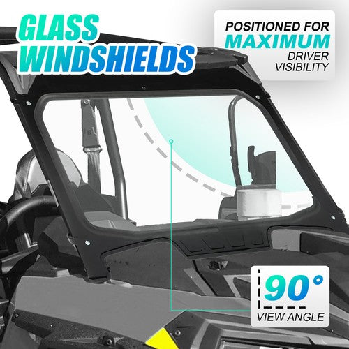 DURAFORCE Clear Full Glass Windshield For Polaris RZR XP 4 Turbo S/XP Turbo S 2018-2020