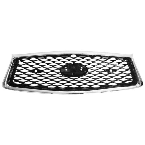DURAFORCE For 2018-2023 Infiniti Q50 Chrome Bezel Front Bumper Black Grille W/sensor holes
