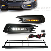 DURAFORCE For 2016-2018 Honda Civic Sedan Front Bumper Lower Grille & DRL Fog Light Lamp