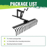 DURAFORCE For ATV UTV Lawn Garden Tractors 60" Landscape Rake W/1 Point Hitch Lift Steel