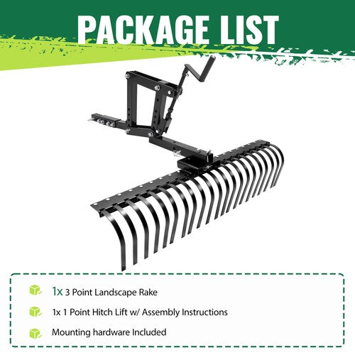 DURAFORCE For ATV UTV Lawn Garden Tractors 60" Landscape Rake W/1 Point Hitch Lift Steel
