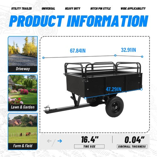Heavy Duty Dump Cart for UTV ATV Garden Utility Trailer Yard Lawn Mower 750lb