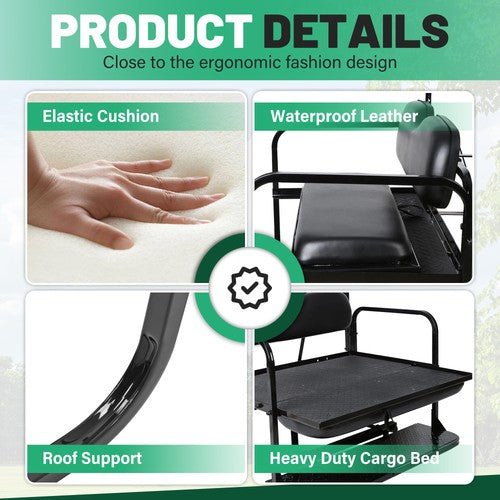 DURAFORCE Flip Folding Rear Seat Kit Back Seat For 2000.5-Up Club Car DS Golf Cart 400 lbs