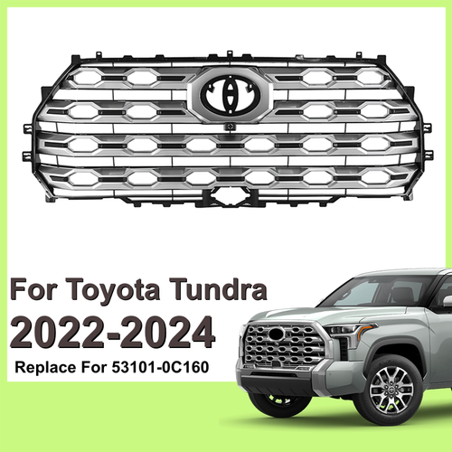 DURAFORCE Front Upper Grille Brushed Satin Aluminum for Toyota Tundra 2022-2024 Platinum