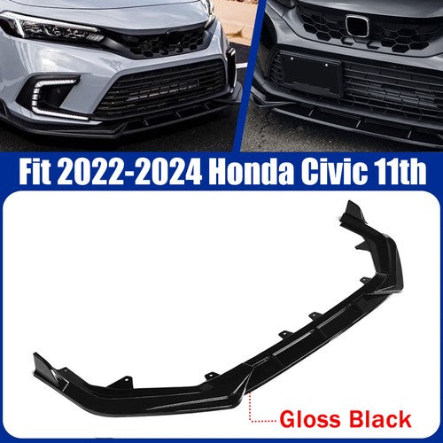 DURAFORCE Front Bumper Lip Splitter Gloss Black 3PCS for 2022-2024 for Honda Civic Si