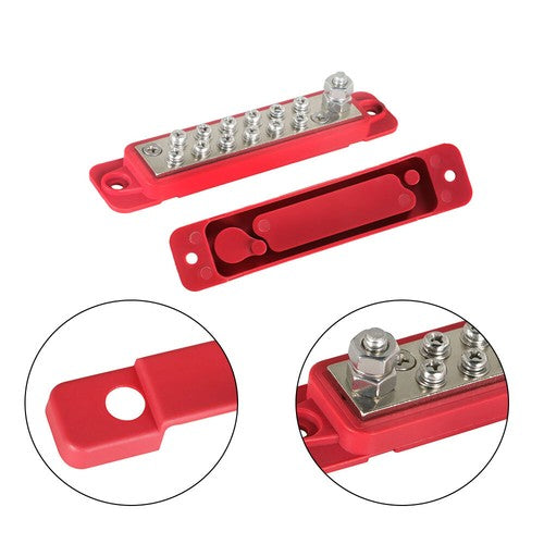 DURAFORCE New 12 Point Bus Bar Power Distribution Block 180A 12V DC Pair Black & Red USA