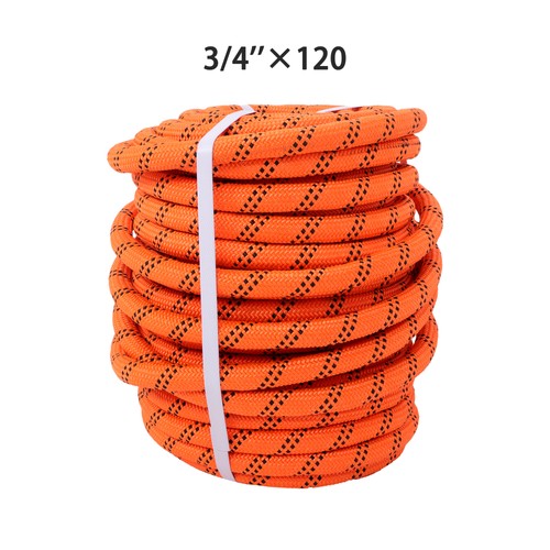 DURAFORCE Orange & Black 48 Strands Polyester Braided Arborist Bull Rope 8626lbs 3/4"×120'
