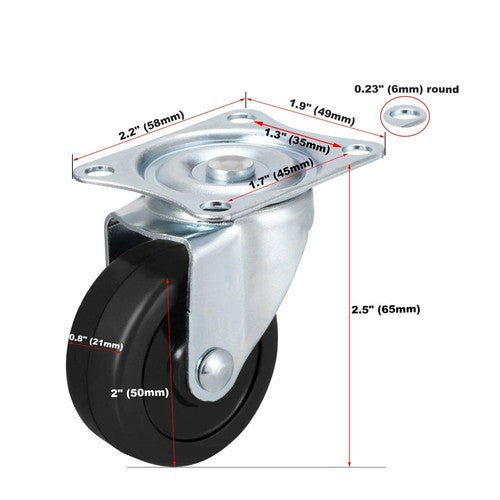 DURAFORCE 2" Swivel Caster Wheels Rubber Base & Top Plate Bearing Heavy Duty 24 Pack
