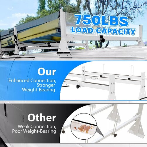 Cargo Van Roof Ladder Rack For Chevy Express 2500 3500 96 Up Steel White 3 Bar