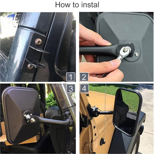 DURAFORCE For 1997-2018 Jeep Wrangler TJ JK Door Off Quick Release Side Hinge View Mirrors