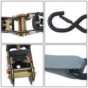 DURAFORCE 4 Pack Ratchet Strap Polyester Gray 2200lbs 1in*15ft S Hook 36' Stretch Cord*2