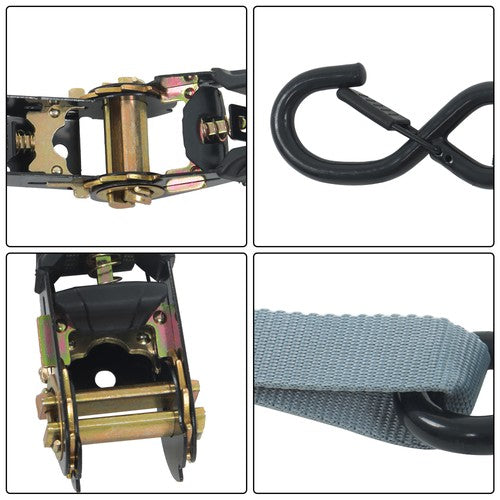 DURAFORCE 4 Pack Ratchet Strap Polyester Gray 2200lbs 1in*15ft S Hook 36' Stretch Cord*2