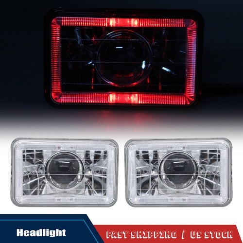 DURAFORCE 5" 4x6 Clear Lens Red LED Diamond Cut Semi Sealed Beam Projector Headlights