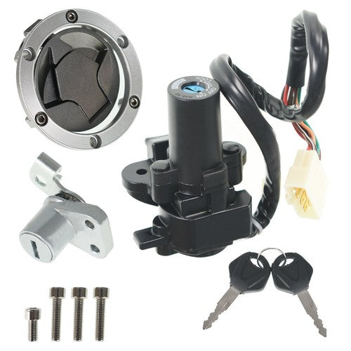 DURAFORCE NEW Ignition Switch Lock Gas Cap Cover Set For Kawasaki Ninja 250R EX250J 08-12